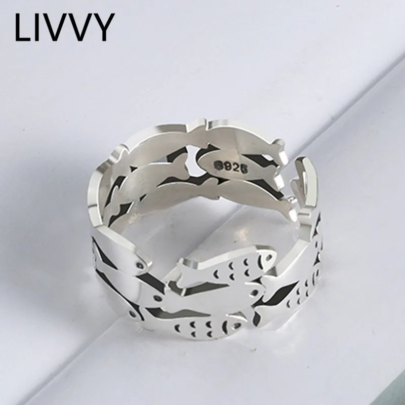 

LIVVY Silver Color Handmade Engagement Rings For Women Wedding Couple Creative Design Cute Fishs Jewelry Adjustable