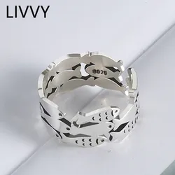 LIVVY Silver Color Handmade Engagement Rings For Women Wedding Couple Creative Design Cute Fishs Jewelry Adjustable