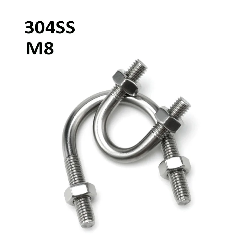 1Pcs M8 304 Stainless Steel U-type Bolts With Nuts Hoop Horse U Screws With Nuts