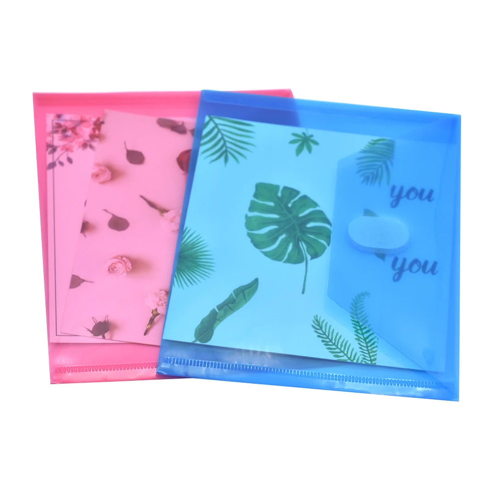 4pcs/set Clear Plastic Small Envelope with Hook & Loop Closure 5 1/2 x 7 1/2 Ploy Envelope for Receipe/Check/ Cards 4 Colors