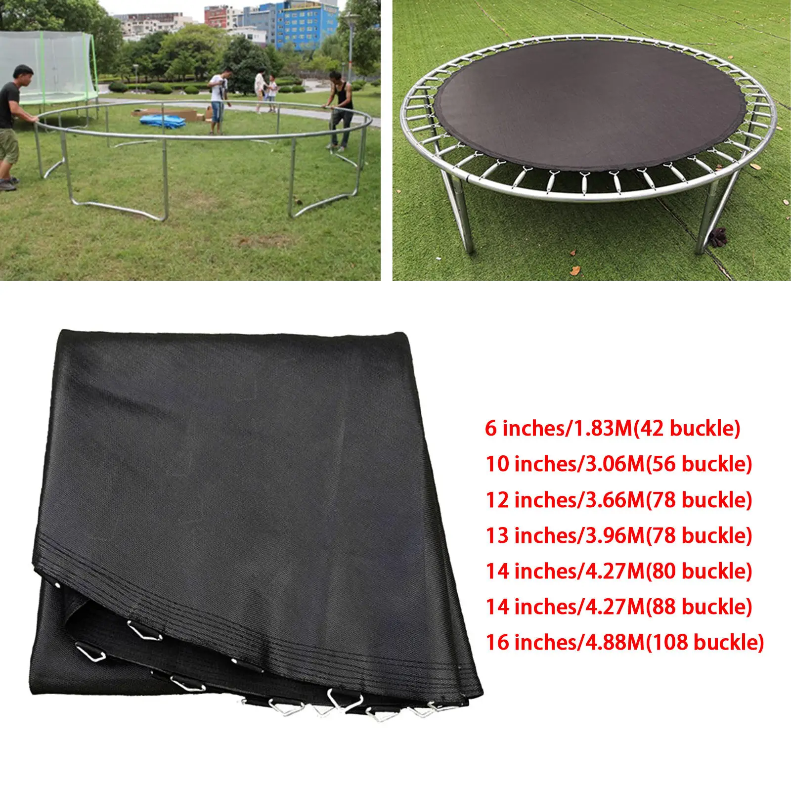 Black High Elastic Trampoline Mat Replacement Mat with V-Rings Hook Buckle Round Trampoline Cloth Outdoor Jumping Bed Accessory