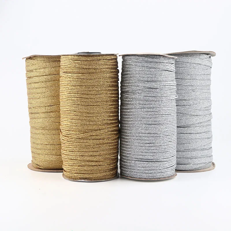 3mm 6mm 9mm Glitter Gold Silver High Elastic Sewing Elastic Band Flat Rubber Band Waist Band Stretch Rope Elastic Ribbon 5yards