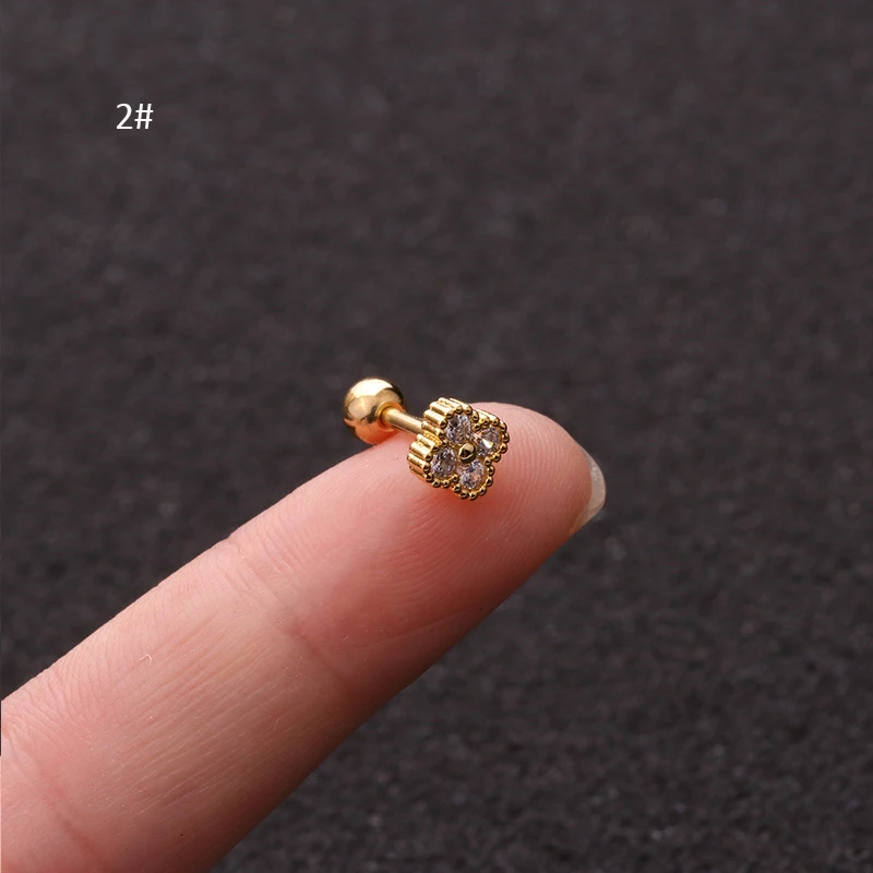 1PC 18G Tower Heart Flower Star  Stainless Steel Barbell Piercing CZ Ear Tragus Cartilage Helix Snug Piercing Stud