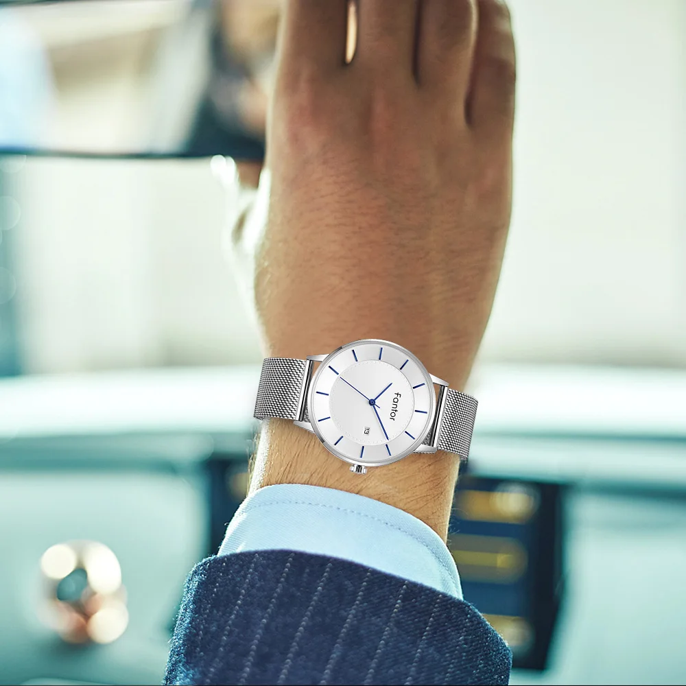 Fantor di Marca di Lusso Minimalista Classico Da Uomo Da Polso Impermeabile Data Sottile Sottile Orologio Al Quarzo per Gli Uomini