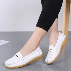 New Genuine Leather Shoes Woman Slip On Women Flats Moccasins Women's Loafers Spring Autumn Mother Shoe Big Size g76