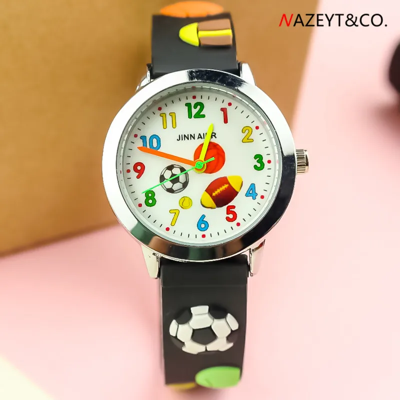 Reloj de cuarzo 3D para niños y niñas, pulsera de silicona con esfera de fútbol para deportes al aire libre, regalo de dibujos animados