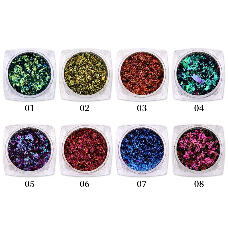 1 Box Colorful Nail Glitter Powder Chameleon Irregular Flakes Glitter Powder 3D Sparkly Chrome Pigment Nail DIY Tool Decoration