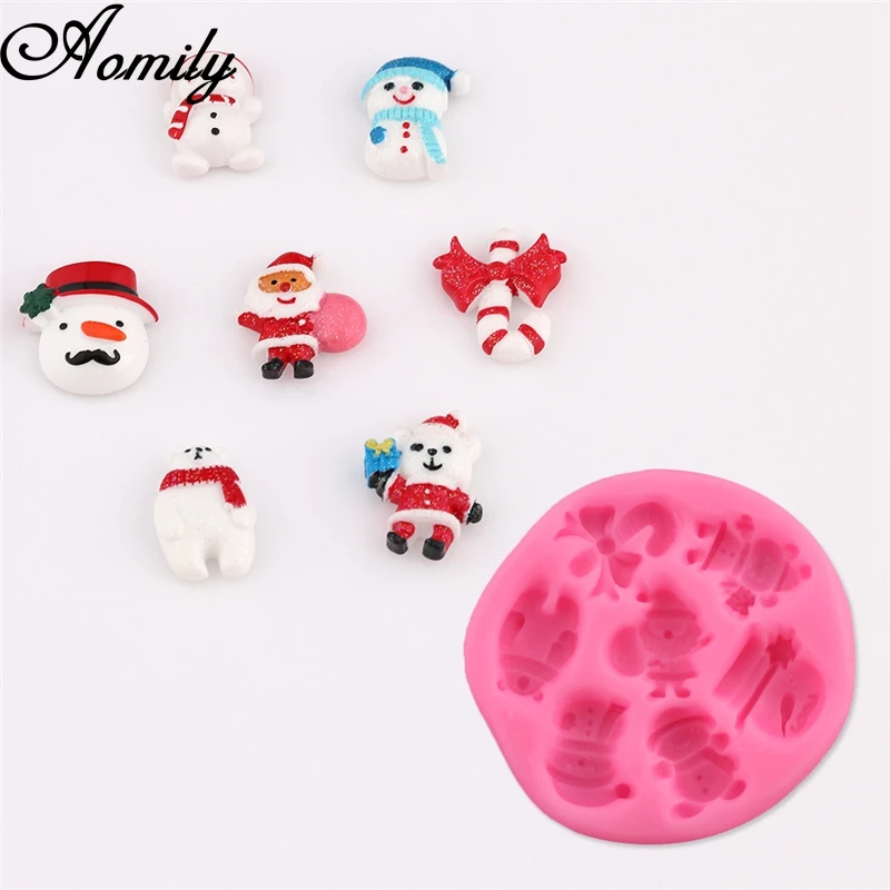 Aomily Silicon 3 Styles Santa Claus Snowman French Fries Chocolate Jelly Candy Cake Mold Pastry Ice Block Soap Mould Baking Tool