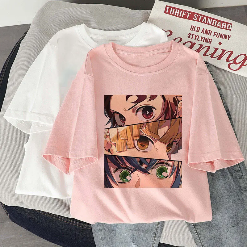 Demon Slayer Graphic Tees Harajuku Oversized T Shirt Summer Women Kimetsu No Yaiba Funny Short Sleeve T-shirt Demon Blade Tops