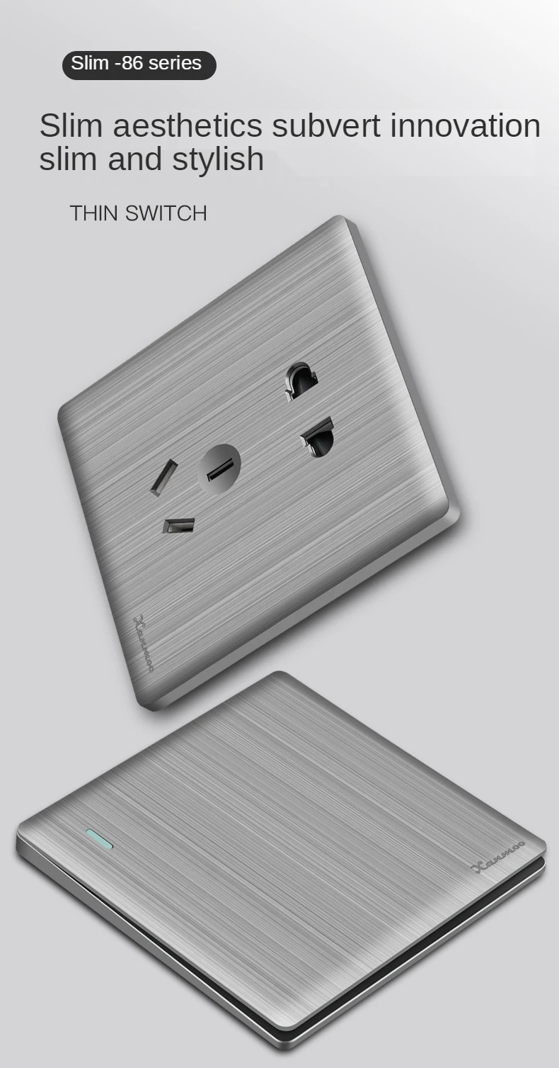 86mm Ultra-Dünne Schalter-Serie 1/2/3/4-fach 1/2-Wege PC-Panel Grau Flachpanel Verdeckter Einbau-Wandschalter-Set – Detail 1
