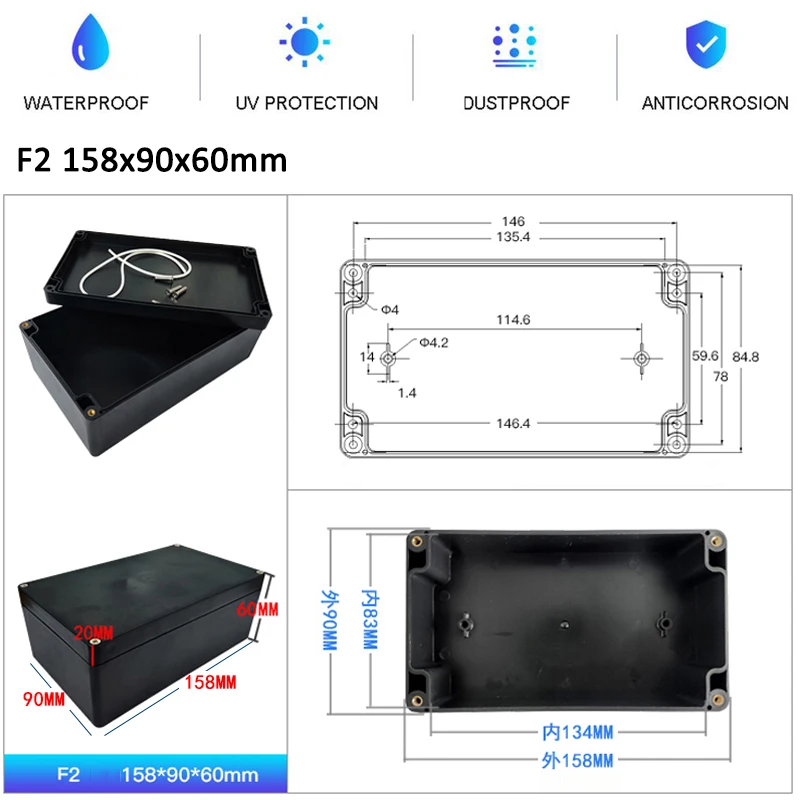 Waterproof Black DIY Housing Instrument Case ABS Plastic Project Box Storage Case Enclosure Boxes Electronic Supplies assembly