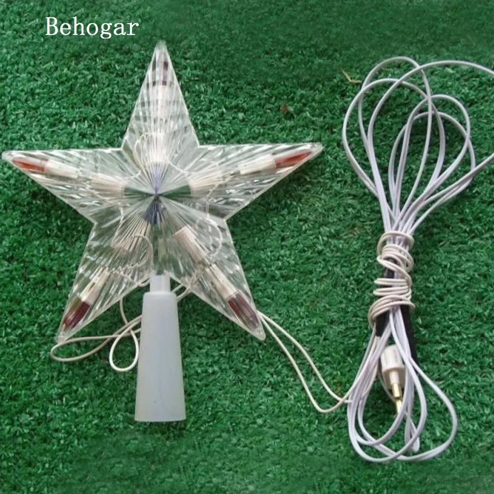 

Behogar Flashing LED Color Changing Lamp Xmas Christmas Tree Topper Star Decorations Light EU Plug for Home Xmas Party Decor