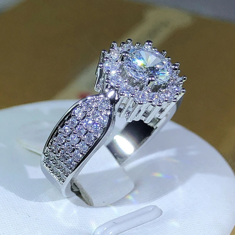 Newest Classic Many Prong Main White Zircon Ring 925 Silver For Ladies Party Cookic Party Jewelry Gift