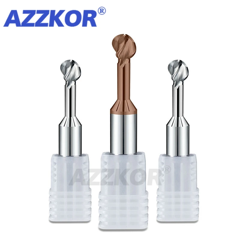 Arched Ball Head Tungsten Steel Coated Lollipop Milling Cutter Carbide CNC AZZKOR Arch Cutter Aluminum Ball End Milling Cutter