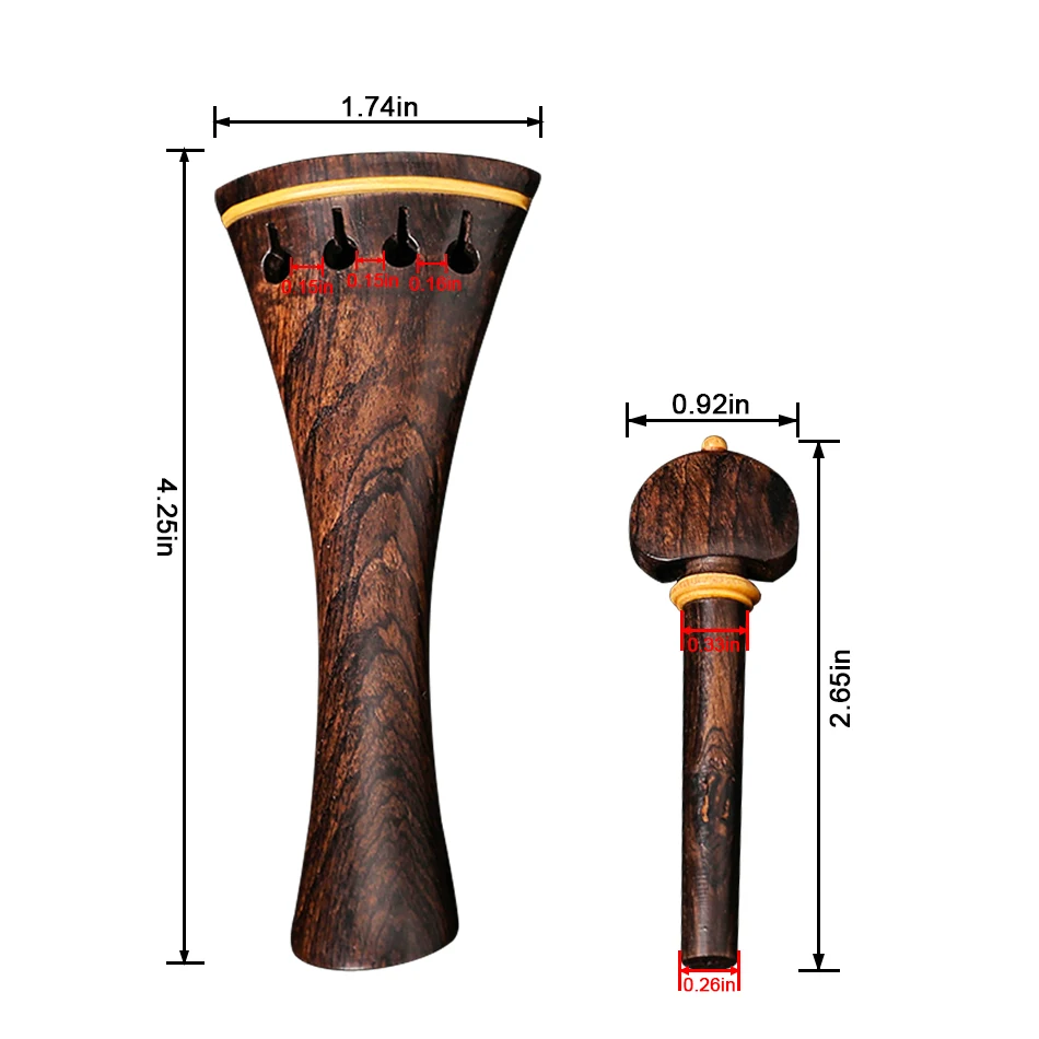 Abanoz Ahşap Keman Mandal Çene Dinlenme End Pin Tuner Tailpiece Seti 4/4 Keman Parçaları Çok değerli