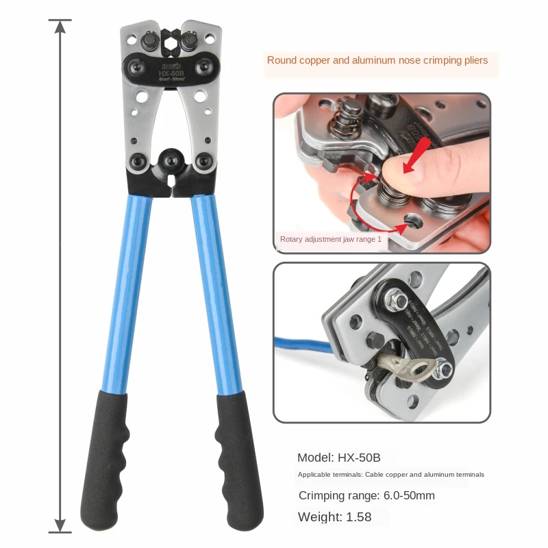 Imagem -05 - Lug Crimper Cabo Ferramenta de Friso Fio Crimper para 10 16 25 35 50 Mm2 Awg Fio Terminal Friso 50b