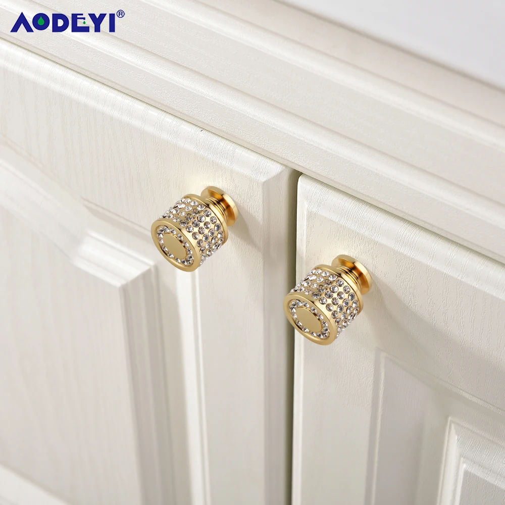 Brass 24K Gold Czech Crystal Cabinet Knobs and Handles Drawer Furnitures Cupboard Wardrobe Vintage Knobs Door Pull Handles