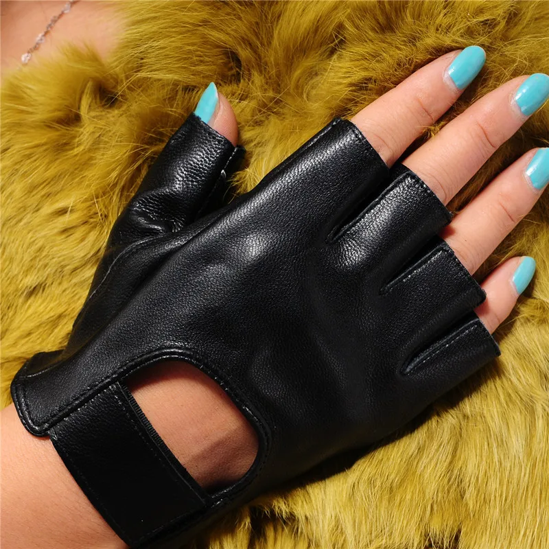 Ladies Real Leather Half Finger Gloves Spring Summer Sunscreen Driving Non-Slip Breathable Yoga Women Fingerless Gloves NS09-2