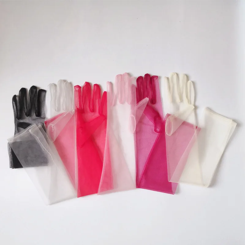 Fashion Long Sheer Tulle Gloves For Bridal Wedding Dress Decor Long Gloves Transparent Ultra Thin Gloves Full Finger Mittens