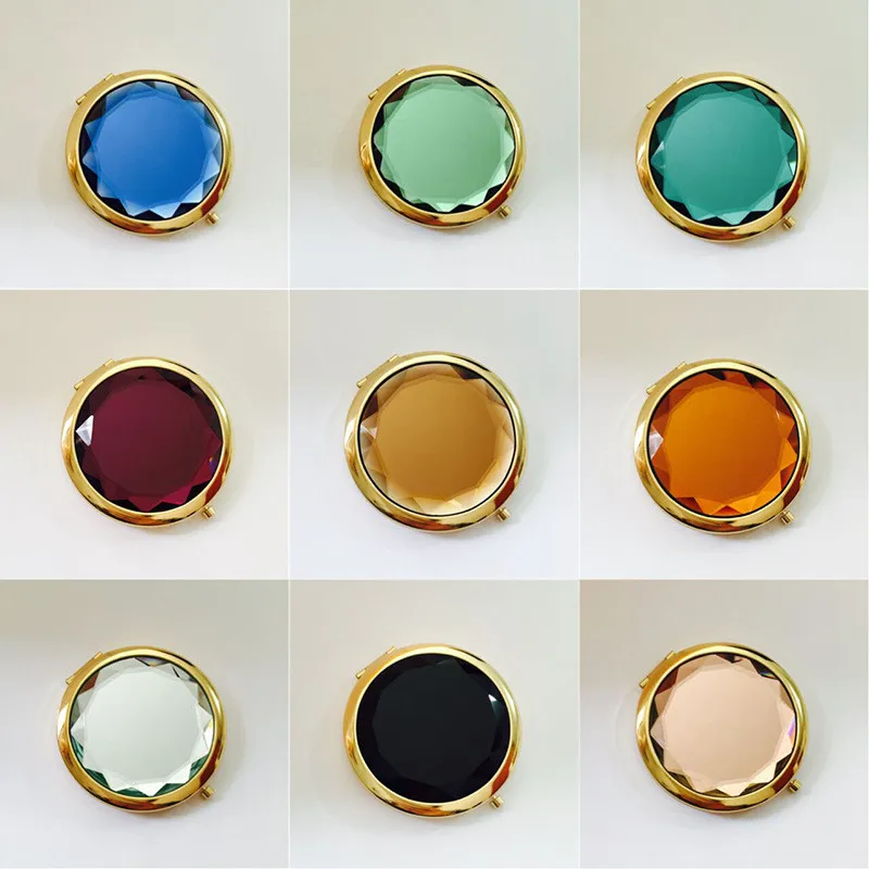 1 قطعة مطوية المدمجة المرايا الذهب الفضة جيب مرآة يشكلون ل هدية شخصية فاخرة كريستال ماكياج مرآة المحمولة مستديرة #6