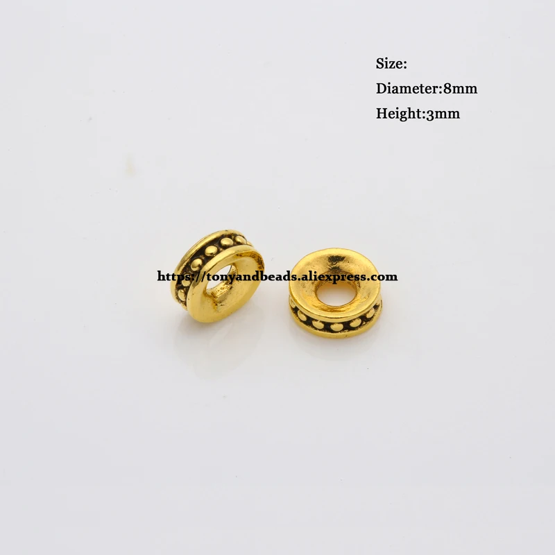 (50 Stück / Los!) Europäischer Spacer-Charm-Verbinder, Crimp-Endperlen aus Legierung in Antikgoldfarbe, geeignet für die Armbandherstellung. – Detail 14