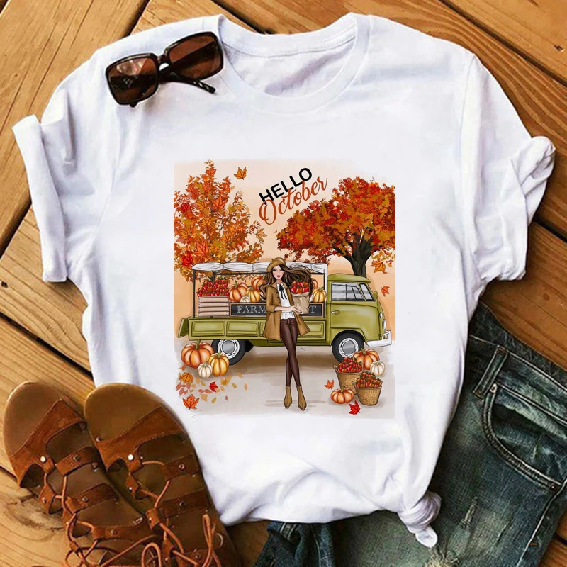 90s Girls Thanksgiving Fall Halloween T Shirt Spice Coffee Pumpkin Fashion Ladies Printed T-shirt Summer Short Sleeve Tshirts