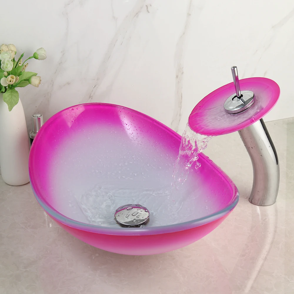 Imagem -06 - Zappo-rosa Pia de Bacia de Vidro Temperado Lavatório Torneira Combo Banheiro Counter Top Bowl Lavabo Vanity Sink Mixer Set