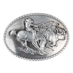 Men Alloy Belt Smooth Buckle Western Jeans Pattern Gold Silver Two Color