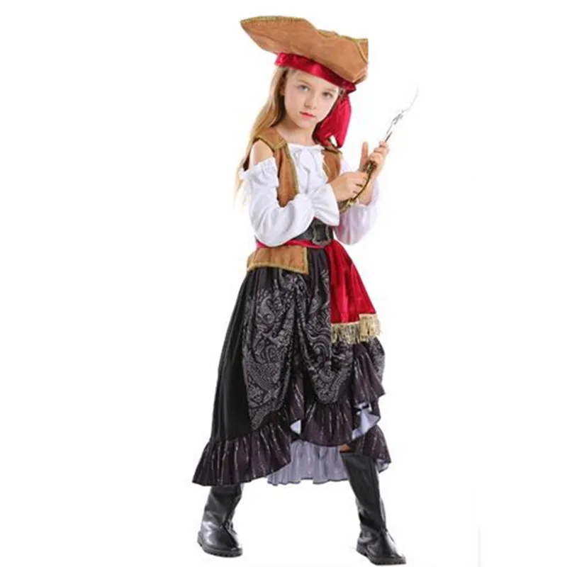 

Children Kids Halloween Pirates Of The Caribbean Costume Girls Viking Warrior Cosplay Carnival Purim Stage Role Play Party Dress