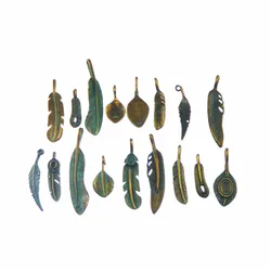 14PCS Leaf Charms Vintage Antique Bronze Green Pendant Mixed Bracelet Necklace Jewelry Making Crafts DIY Accessory
