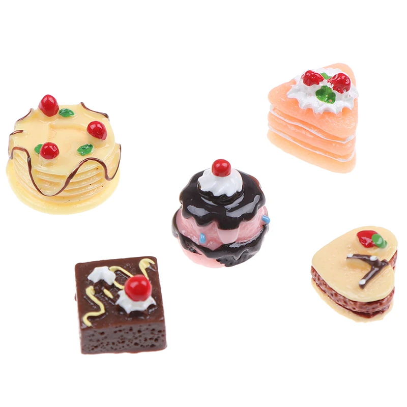 Figuras de comida en miniatura para decorar tu casa de muñecas, pasteles de Chocolate de simulación, accesorios para decorar tu linda casa de muñecas, añadir un poco de animación, 5 unidades