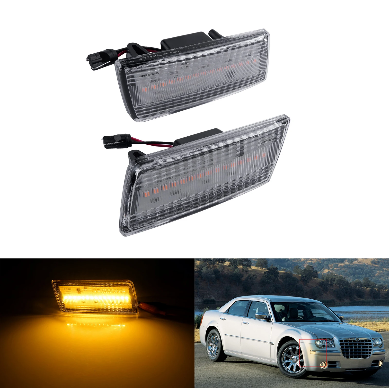 

ANGRONG 2x Amber Clear Lens LED Side Marker Repeater Indicator Light For Chrysler 300 2005-2010 Auto Lamp