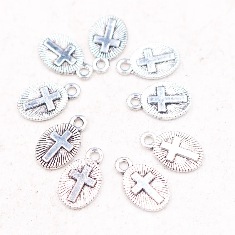 50pcs Silver Plated Mini Christian Holy Cross Metal Tag Pendant DIY Charm Retro Earring Bracelet Jewelry Crafts Making M631