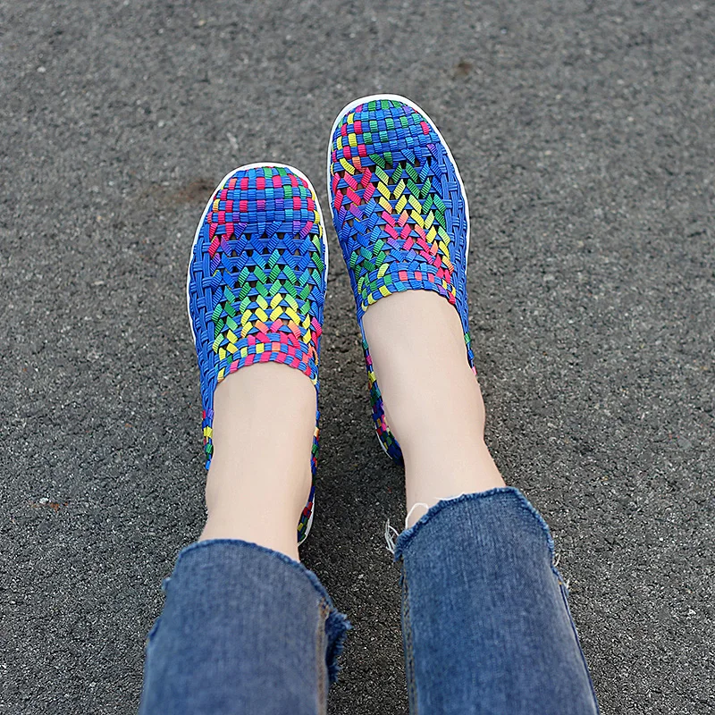 New Women Sneakers Summer Casual Shoes Woven Flat Platform Women\'s Shoes Breath Loafers Lady Footwear Soft Zapatos Plus Size 42