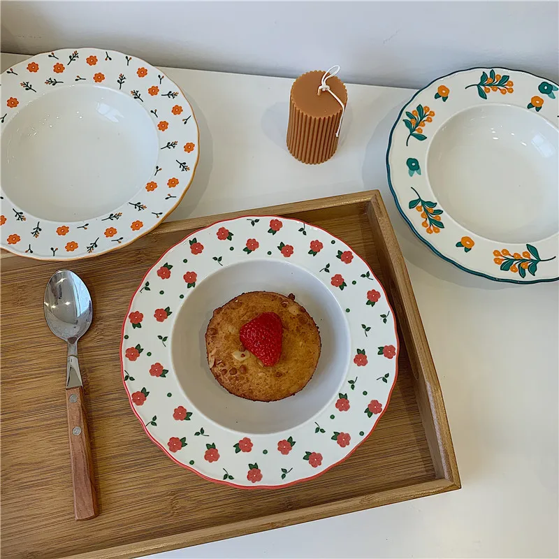 

Flower Dessert Plate Ceramic Bread Salad Plate service de table assiette Cake Stand Plates For Home Kitchen Decoration Plateau