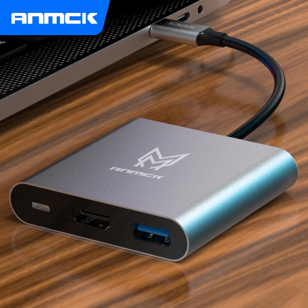 Usb C Hub Ke HDMI 4K 3 Port Laptop Docking Station Aksesori PC Supprt PD Pengisi Daya USB 3.0 Splitter untuk MacBook Pro/Air