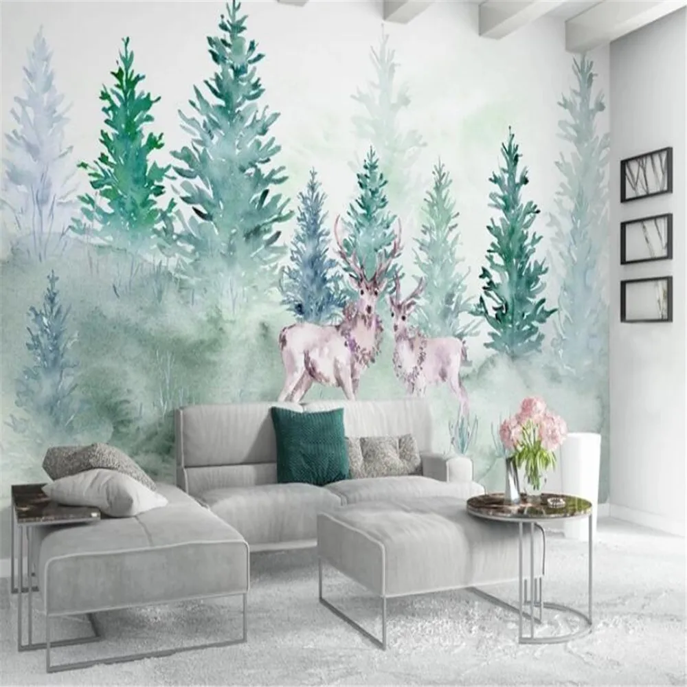 

Milofi custom 3D wallpaper mural Nordic style abstract woods elk living room TV background wallpaper sofa wallpaper mural