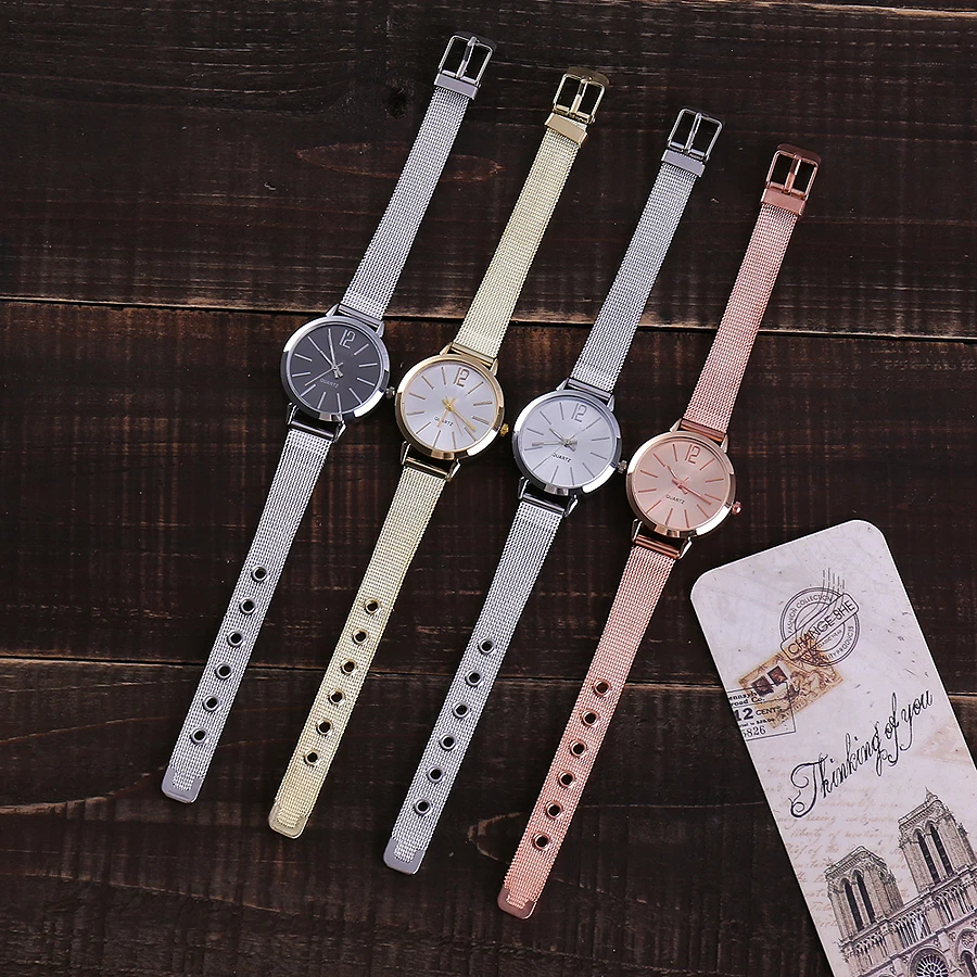 Pop Vogue Women Stainless Steel Silver Gold Mesh Watch Unique Simple Watches Casual Quartz Wristwatches Clock Pop Sale skmei