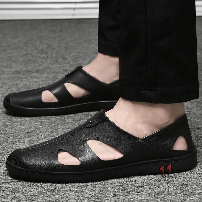 Comfortable Calfskin Luxury Brand Designer Summer Men's Sandals Genuine Real Leather Soft Business Shoes Dress Sandals Men Male