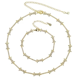 New Geometric CZ Bar Barbed Wire Charm Choker Necklace Bracelet High Quality Gorgeous Women Necklace Bracelet Set