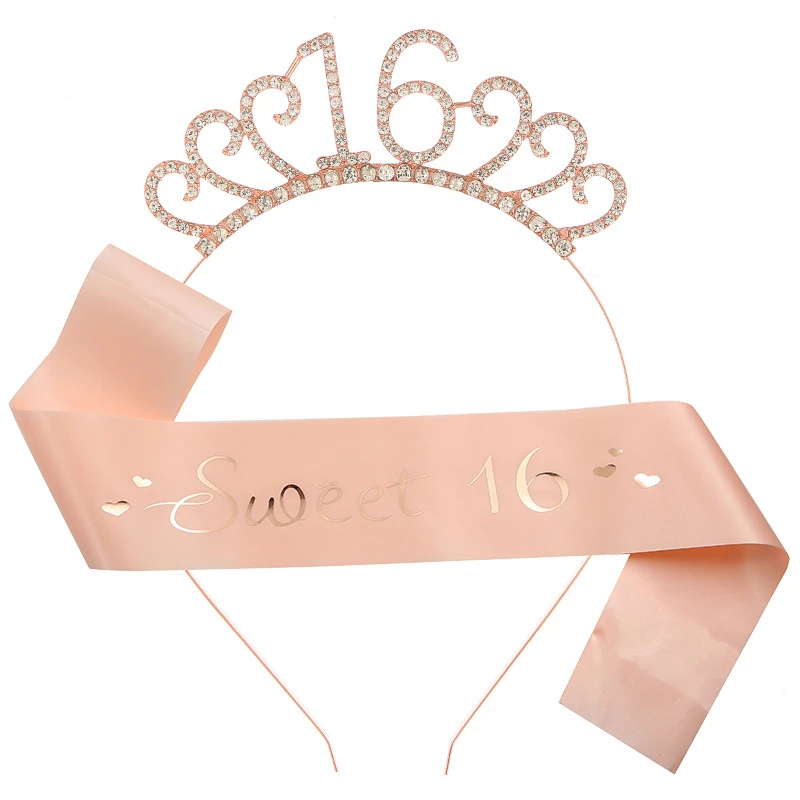 Sweet Letter Printed Shoulder Strap 16 Years Old Rhinestone Headband Jewelry Girl Gift Children Happy Birthday Party Decorations