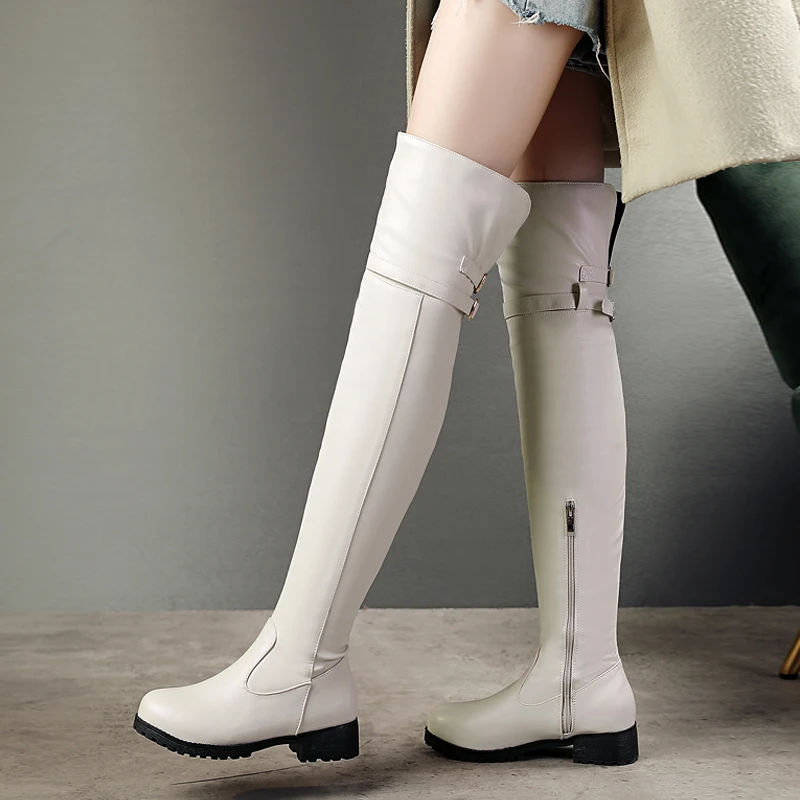 2024 Black Low Heels Over The Knee Boots Women Platform Thigh High Boots Autumn Winter Long Boots Sexy Beige Brown Size 34-43