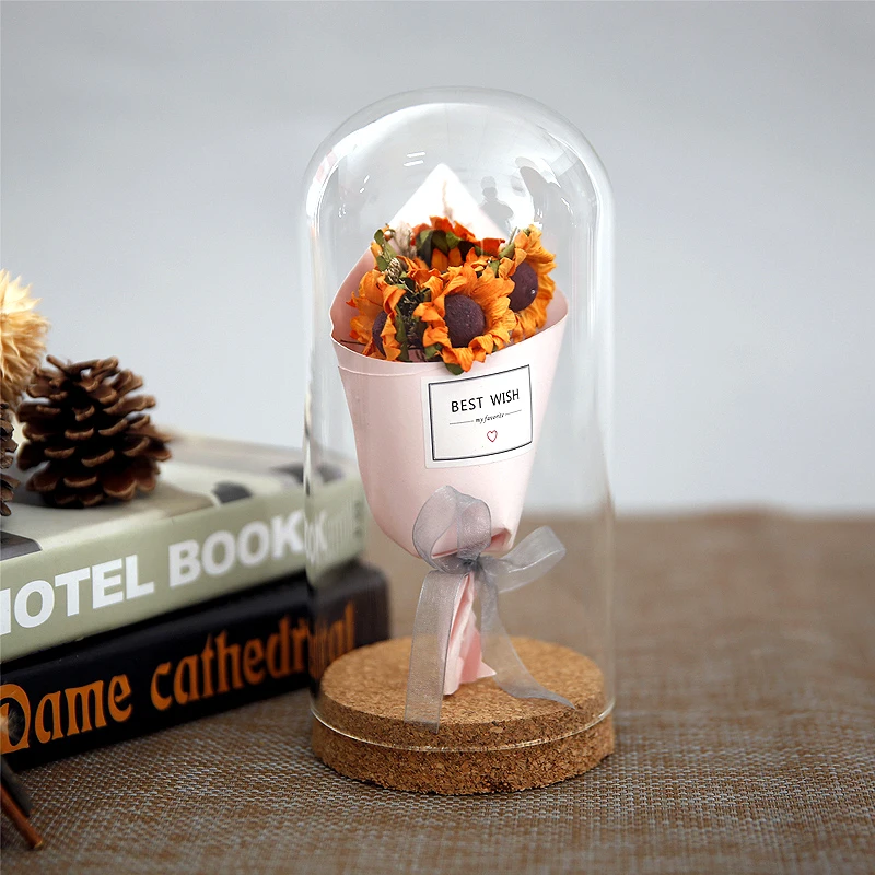 2sets/pack 9*20cm Cylinder Glass Dome Vase Home Decorative Different Base Transparent Cover Friend Favor Gift Wedding Live Prop