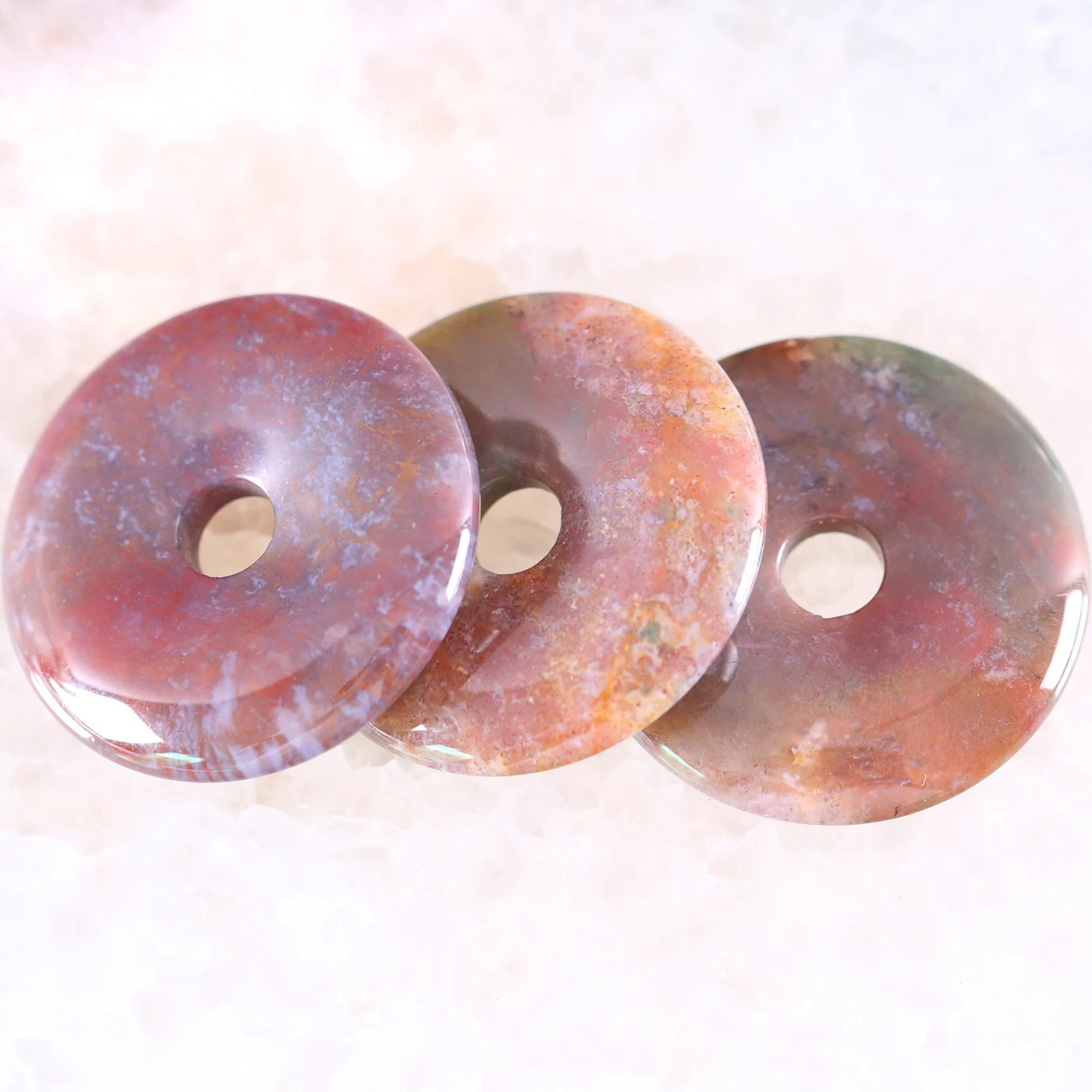 40MM CAB Cabochon Natural Stone Green Jades Pink Crystal Quartz Donut Beads For Jewelry Making Women Men Necklace Round Bead