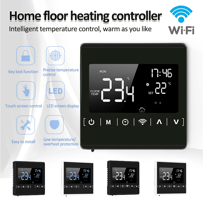 Tuya WiFi Smart Thermostat, Electric Floor Heating Water Temperature Remote Controller LCD Touch Screen Floor Heating Termostato