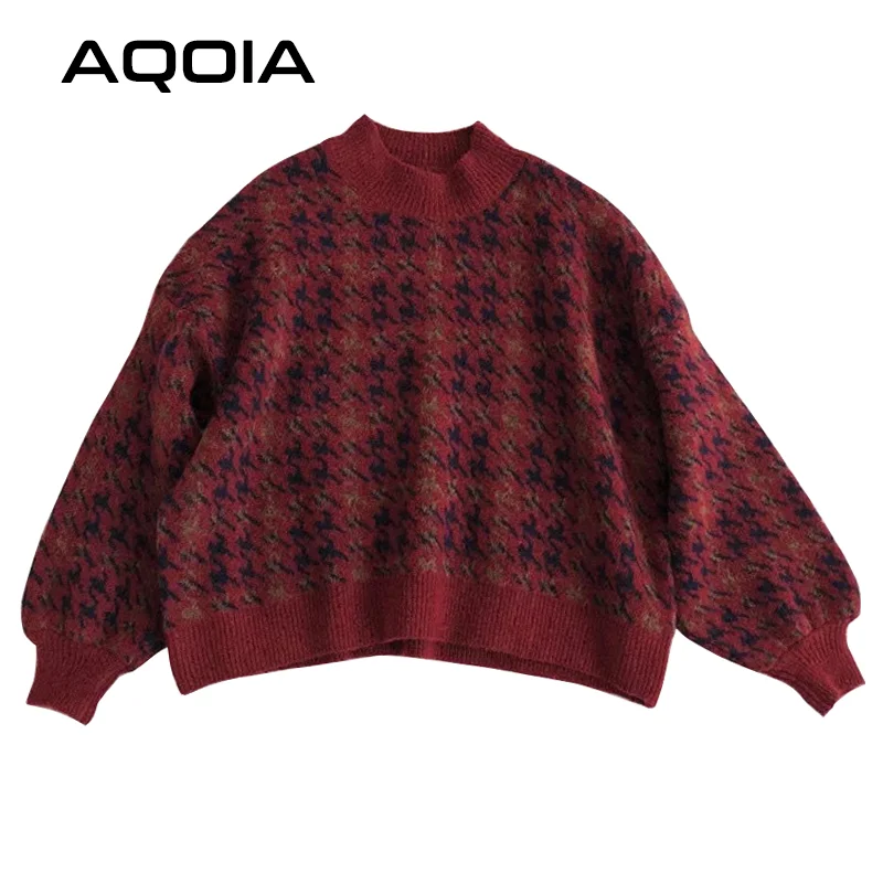 2022 Winter Streetwear Houndstooth Thick Women\'s Sweater Loose Knit Woman Sweaters Autumn Fashion Warm Plus Size Female Pullover