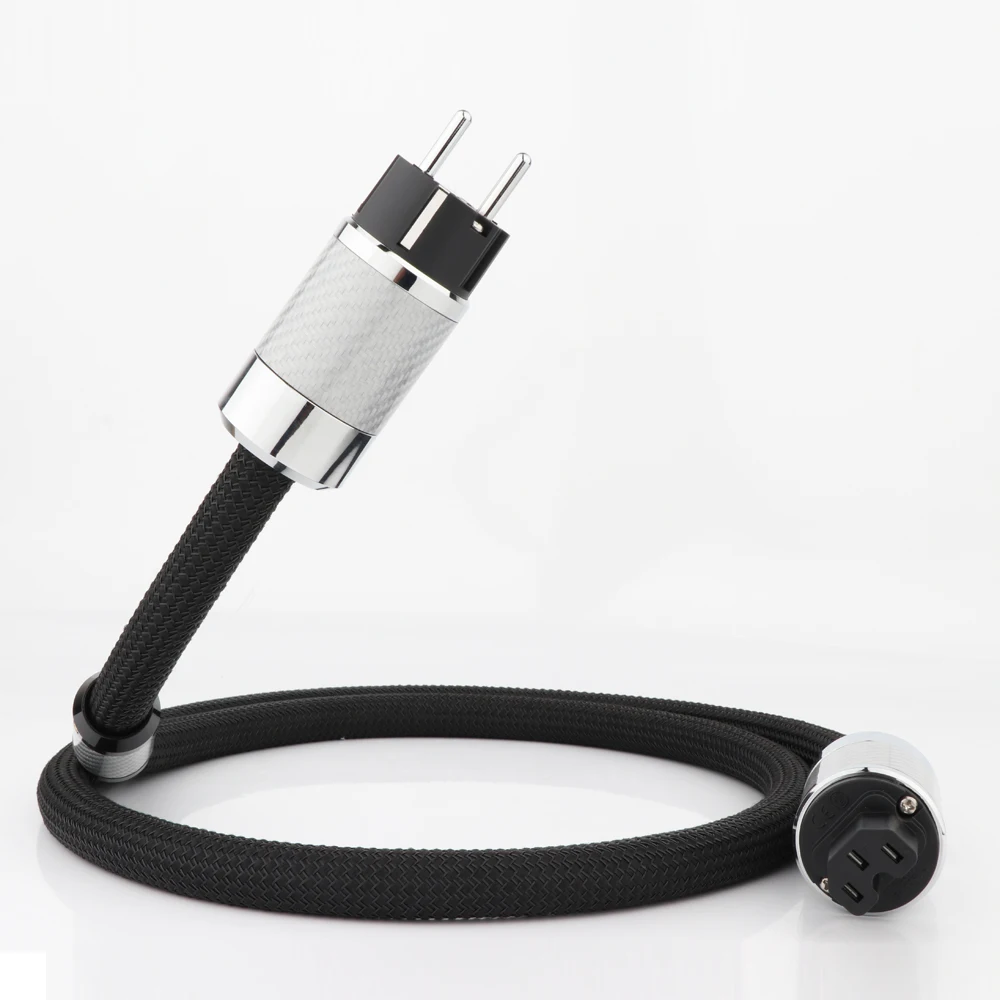 

Hi-End EU Power Cable Hifi Audio 12AWG AC Mains power cord with EU/US Carbon Fibre Rhodium Plated Power Plug Connector