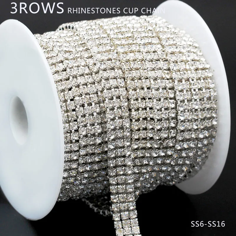 SS6-SS16 Triple 3Rows 1yards Rhinestone AB/clear crystal  Gold/Silver claw close Chain Apparel Sewing diy Beauty Accessories