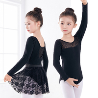 Hot Selling Long/Short  Sleeve Black Dance Leotard Lace Skirt Suit Girls Kids Children Ballet Gymnastics Leotard