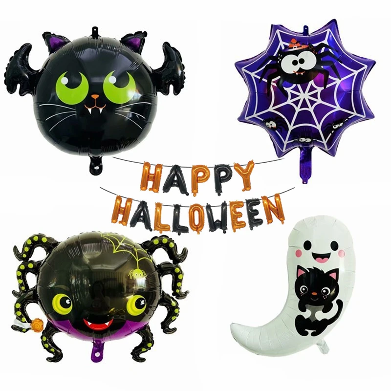 

New Halloween Aluminum Film Balloon Cartoon Style Spider Ghost Bat Balloon Ghost Festival Happy Halloween Letter Decoration ball